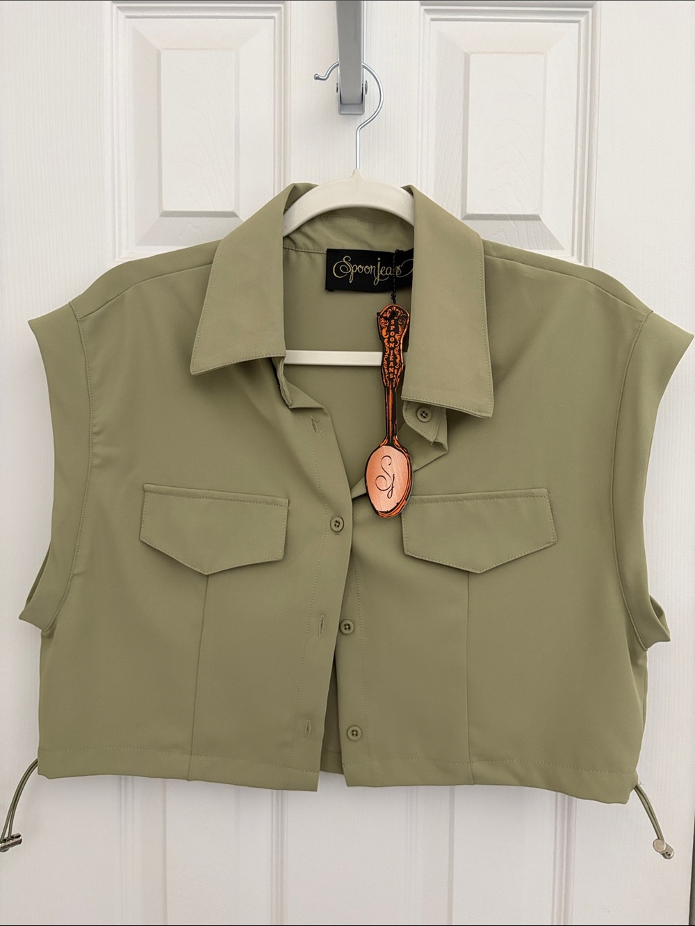 Spoonjea Olive Green Cropped Utility Top